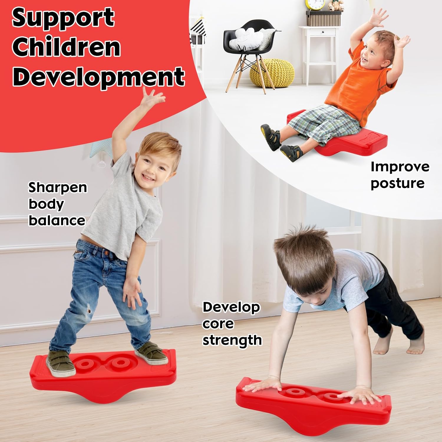 Joonly Kids Rocking Seesaw Balance Board with 5 Wooden Balls for Sensory Training Indoor Outdoor Activity Toy - View 6 of 8