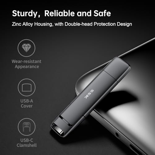 SSK SSK 1TB USB Drive, External SSD USB Fast 550MB/s 2-in-1 Dual Drive USB Type C+ USB A 3.2 Gen2 Solid State Thumb Drive SSD Stick for iPhone 15/PS4/Android Phone/Tablet/Windows/Mac - View 4 of 7