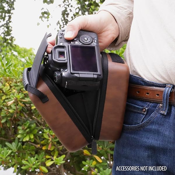 USA Gear USA GEAR Hard Shell DSLR Camera Case - EVA Protection, Quick Access, Padded Interior for Nikon, Canon, Olympus & More (Brown Vegan) - View 6 of 11