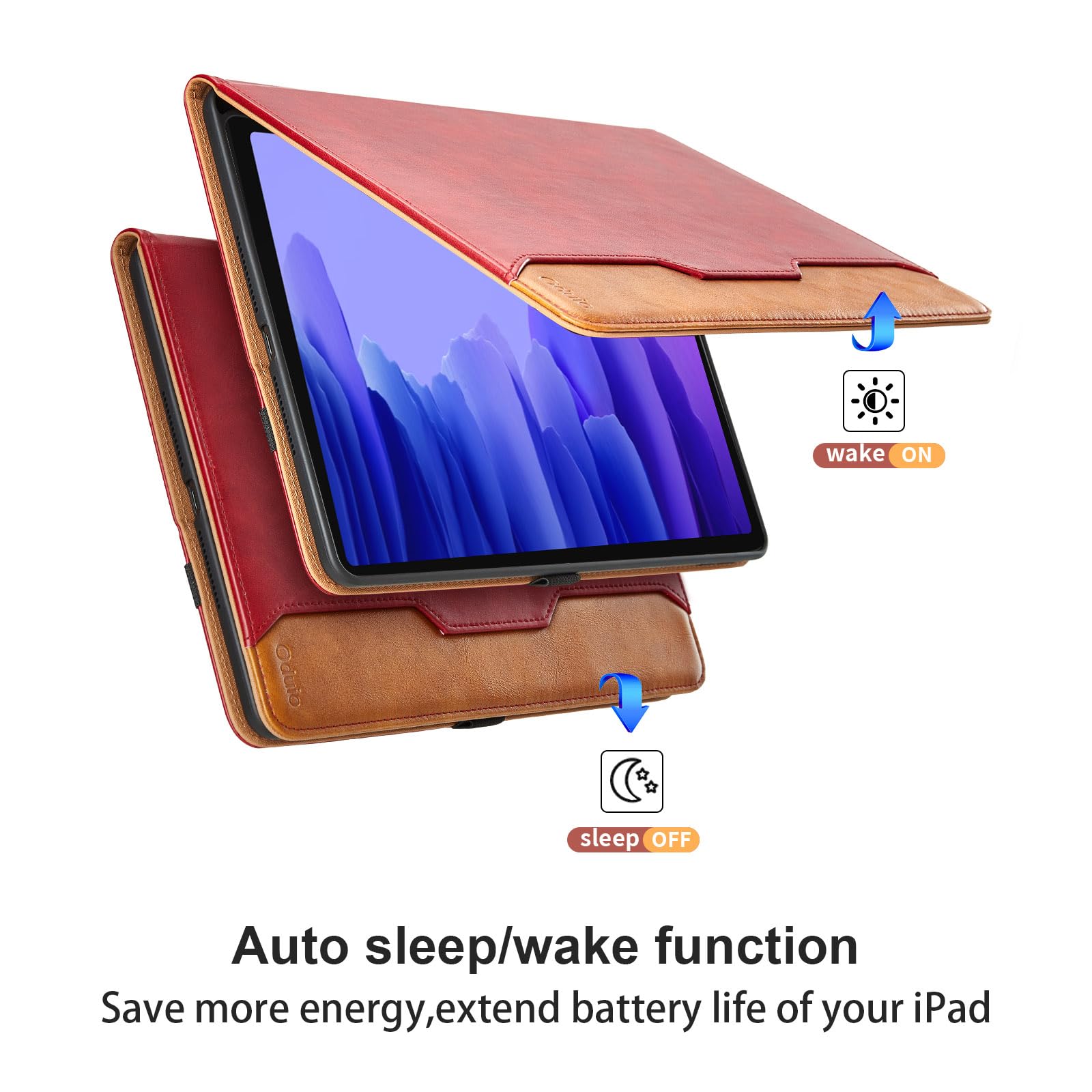 Oduio Samsung Galaxy Tab A7 10.4 Inch 2020 Case PU Leather Folio Stand with Hand Strap Pocket Auto Wake Sleep Smart Cover Red - View 2 of 6
