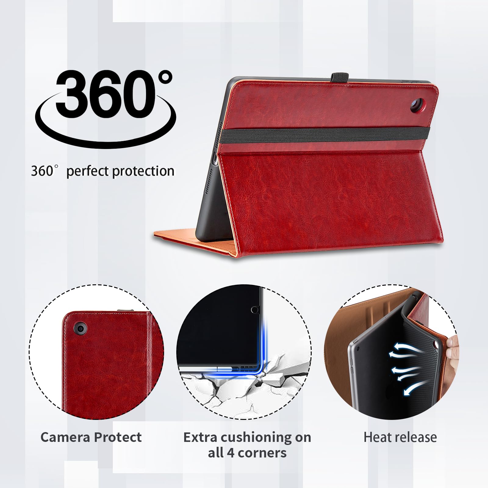 Oduio Samsung Galaxy Tab A7 10.4 Inch 2020 Case PU Leather Folio Stand with Hand Strap Pocket Auto Wake Sleep Smart Cover Red - View 3 of 6