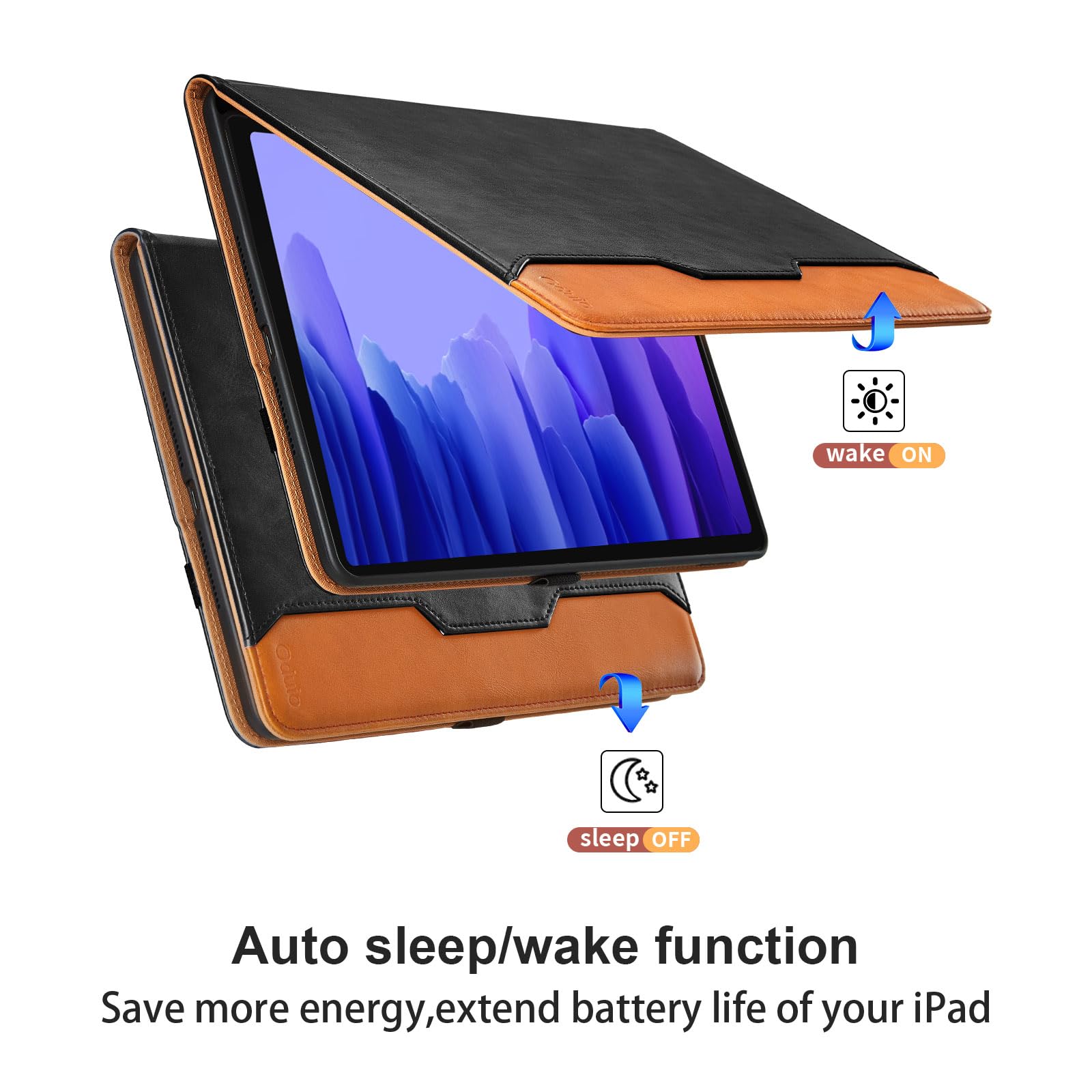 Oduio Samsung Galaxy Tab A7 10.4 Inch 2020 Case PU Leather Folio Stand with Hand Strap Pocket Auto Wake Sleep Smart Cover Black - View 2 of 6
