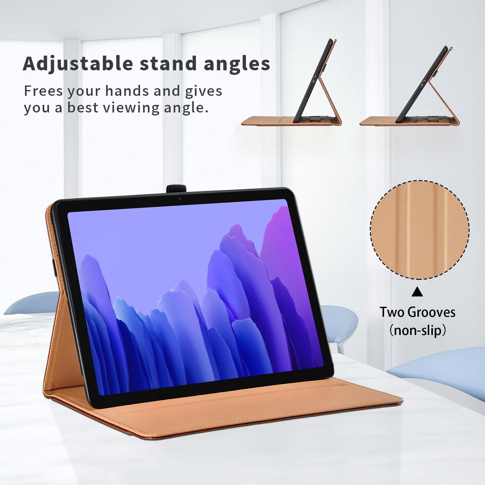 Oduio Samsung Galaxy Tab A7 10.4 Inch 2020 Case PU Leather Folio Stand with Hand Strap Pocket Auto Wake Sleep Smart Cover Black - View 4 of 6