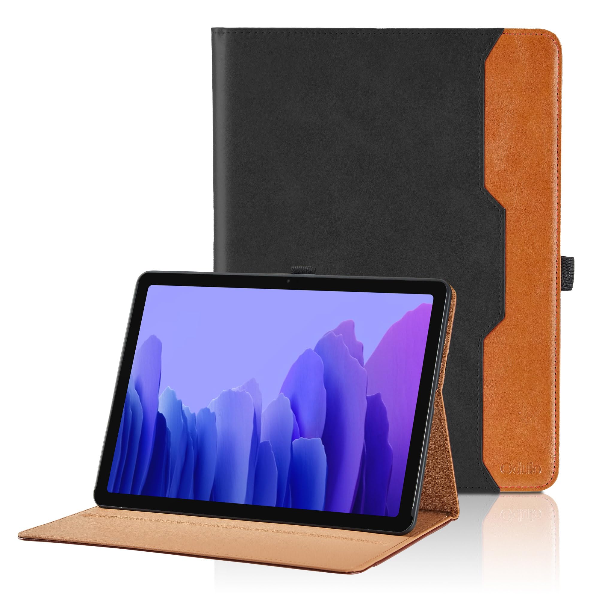 Oduio Samsung Galaxy Tab A7 10.4 Inch 2020 Case PU Leather Folio Stand with Hand Strap Pocket Auto Wake Sleep Smart Cover Black