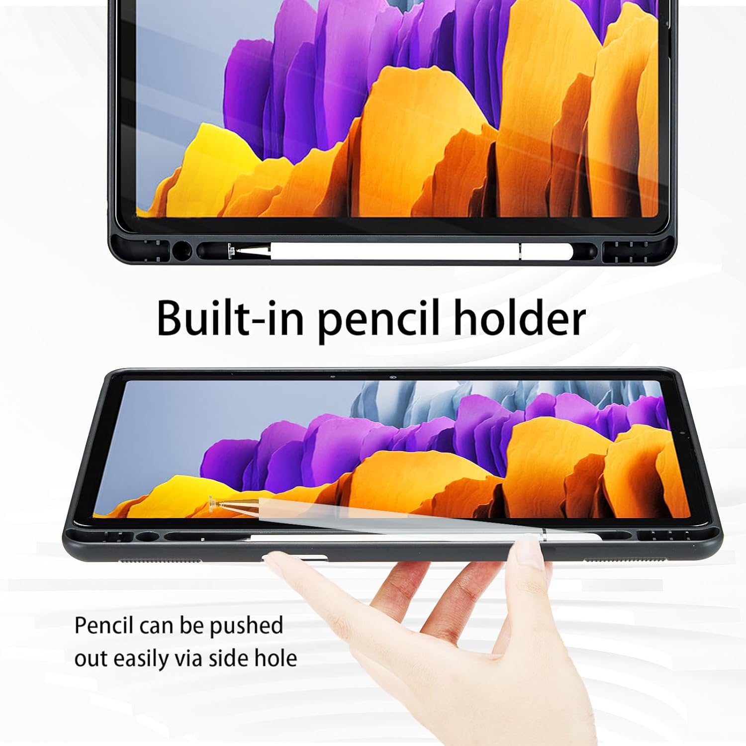 Oduio Samsung Galaxy Tab S8 S7 Case 11 Inch PU Leather Business Flip Case with S Pen Holder Hand Strap Pocket Black - View 2 of 9