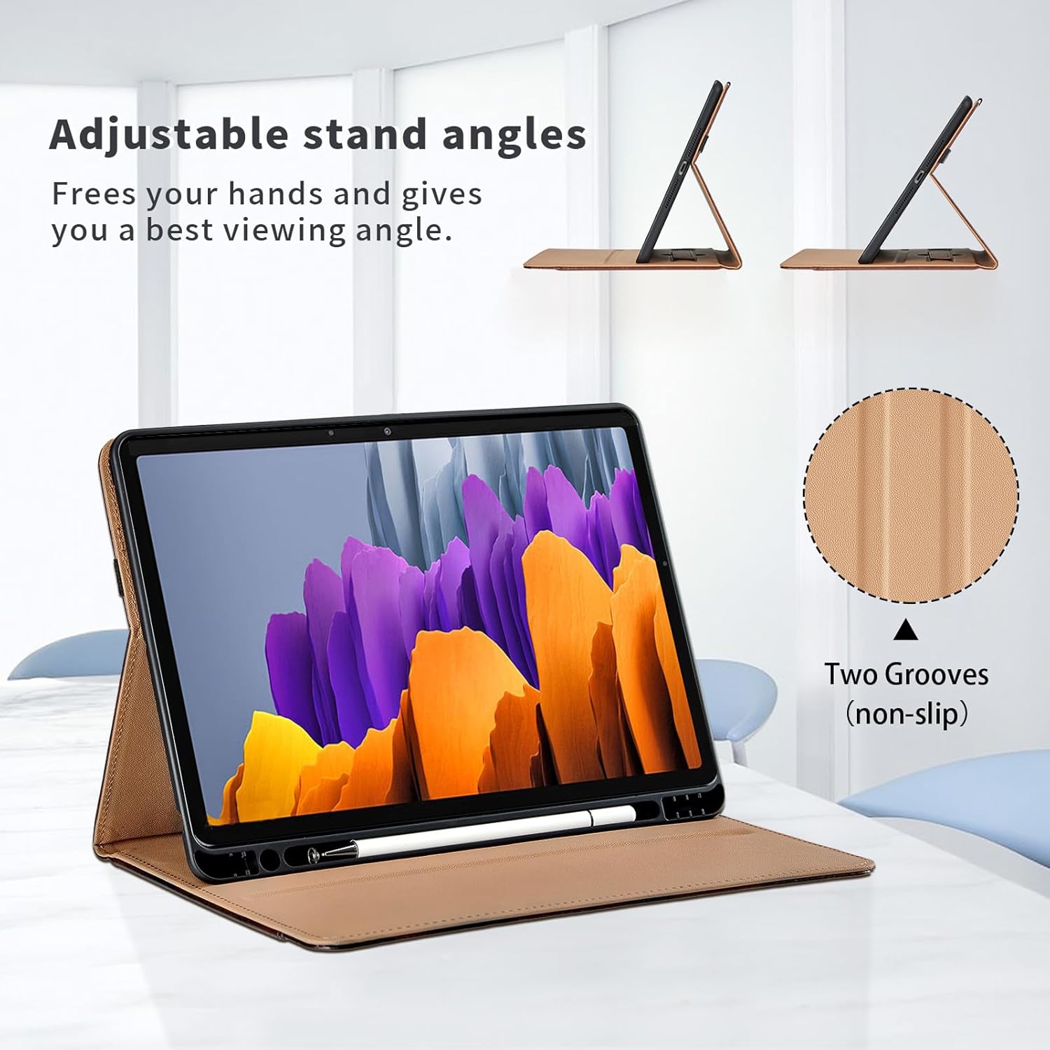 Oduio Samsung Galaxy Tab S8 S7 Case 11 Inch PU Leather Business Flip Case with S Pen Holder Hand Strap Pocket Black - View 3 of 9