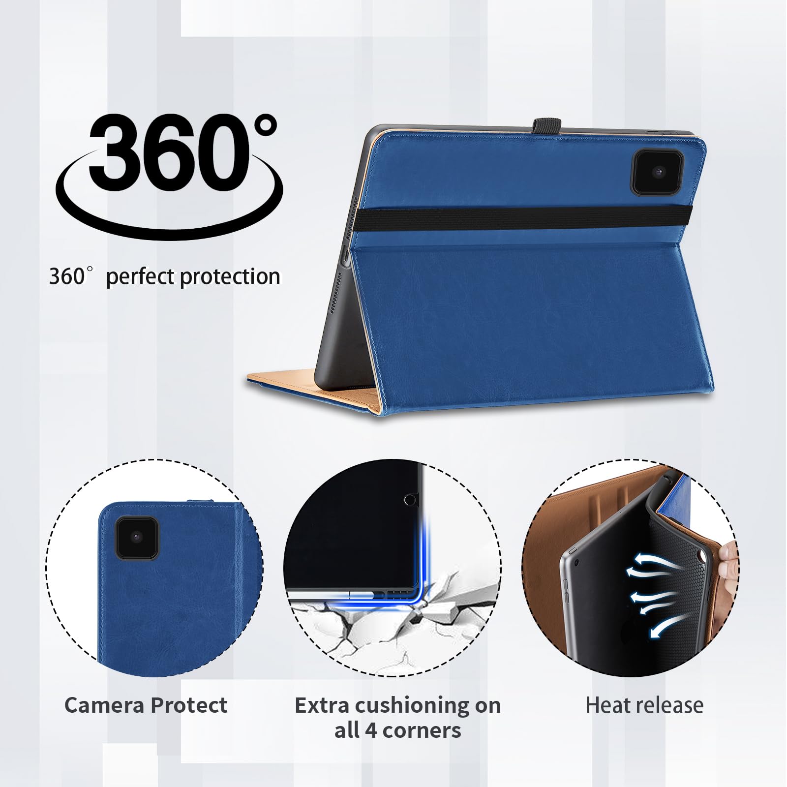 Oduio Samsung Galaxy Tab A7 10.4 Inch 2020 Case PU Leather Folio Stand with Hand Strap Pocket Auto Wake Sleep Smart Cover Blue - View 3 of 6