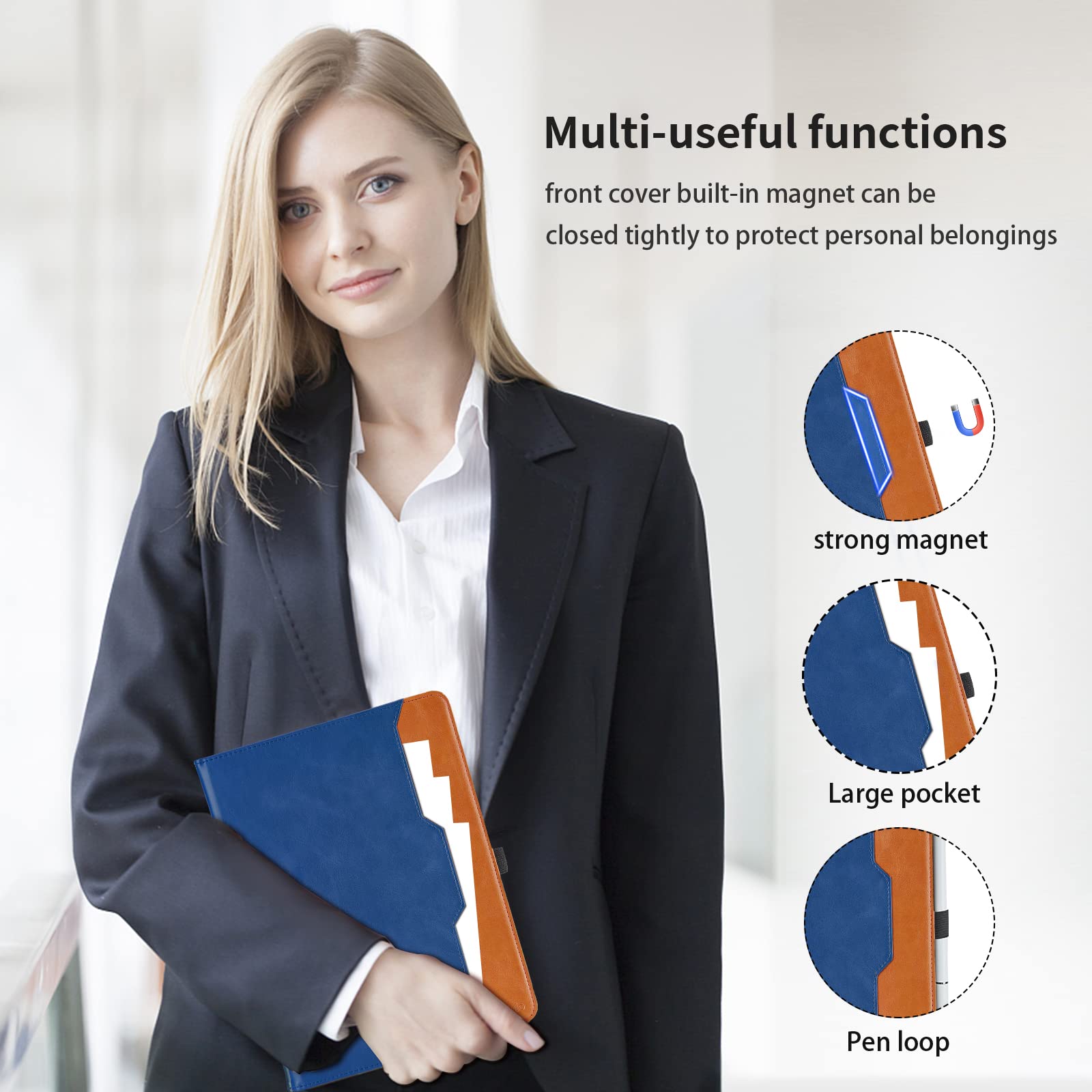 Oduio Samsung Galaxy Tab A7 10.4 Inch 2020 Case PU Leather Folio Stand with Hand Strap Pocket Auto Wake Sleep Smart Cover Blue - View 5 of 6