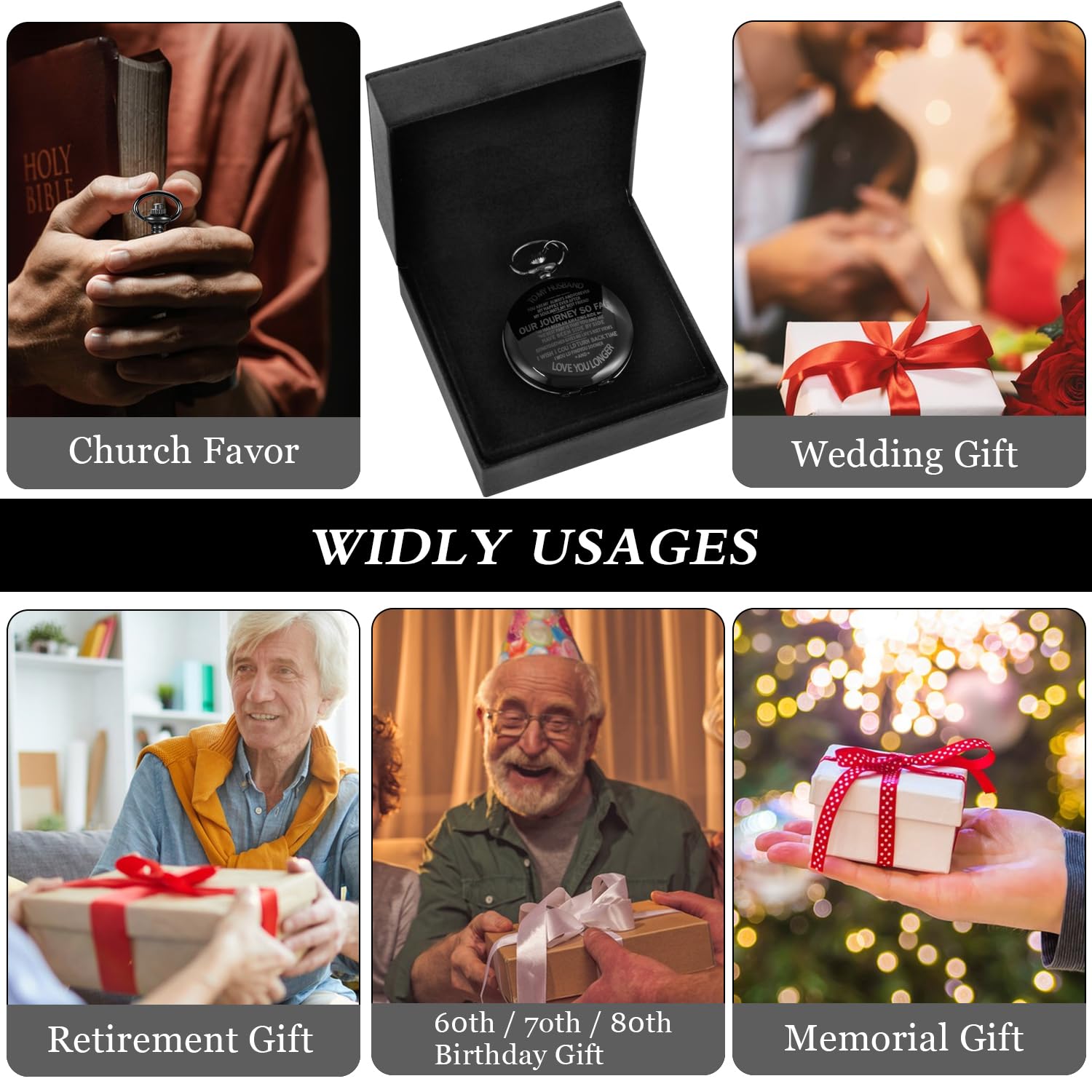 Whodoit Whodoit Engraved Mechanical Pocket Watch for Husband Personalized Gift with Leather Box for Men Birthday Valentine's Day - View 7 of 7