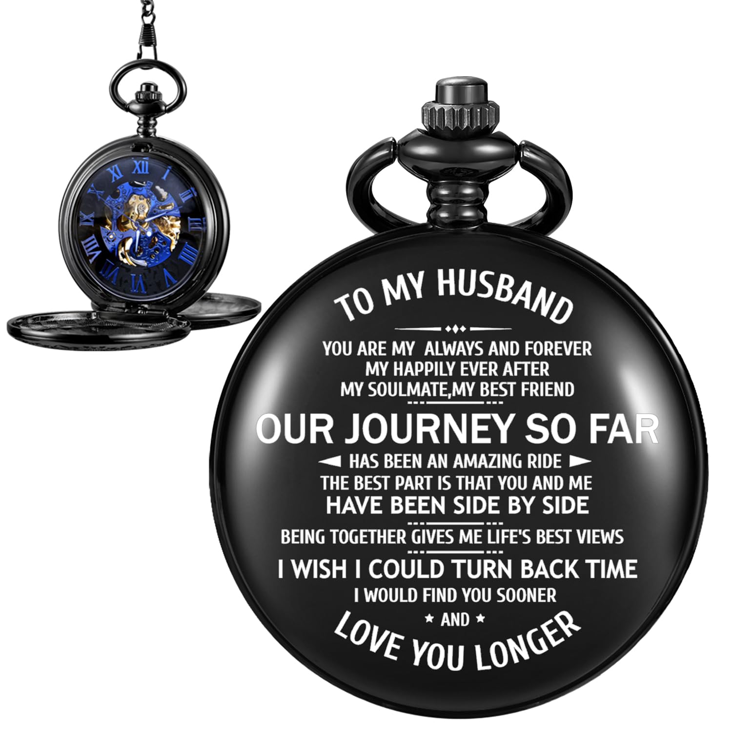 Whodoit Engraved Mechanical Pocket Watch for Husband Personalized Gift with Leather Box for Men Birthday Valentine's Day