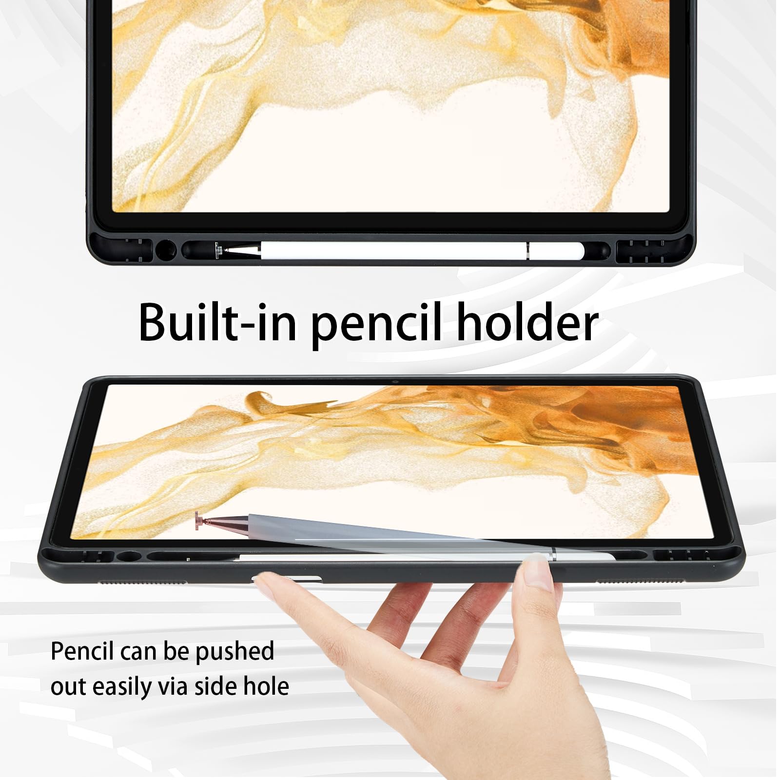 Oduio Samsung Galaxy Tab S8 Plus S7 FE S7 Plus 12.4 Inch PU Leather Folio Case with S Pen Holder Auto Wake Sleep Smart Cover Gray - View 3 of 7