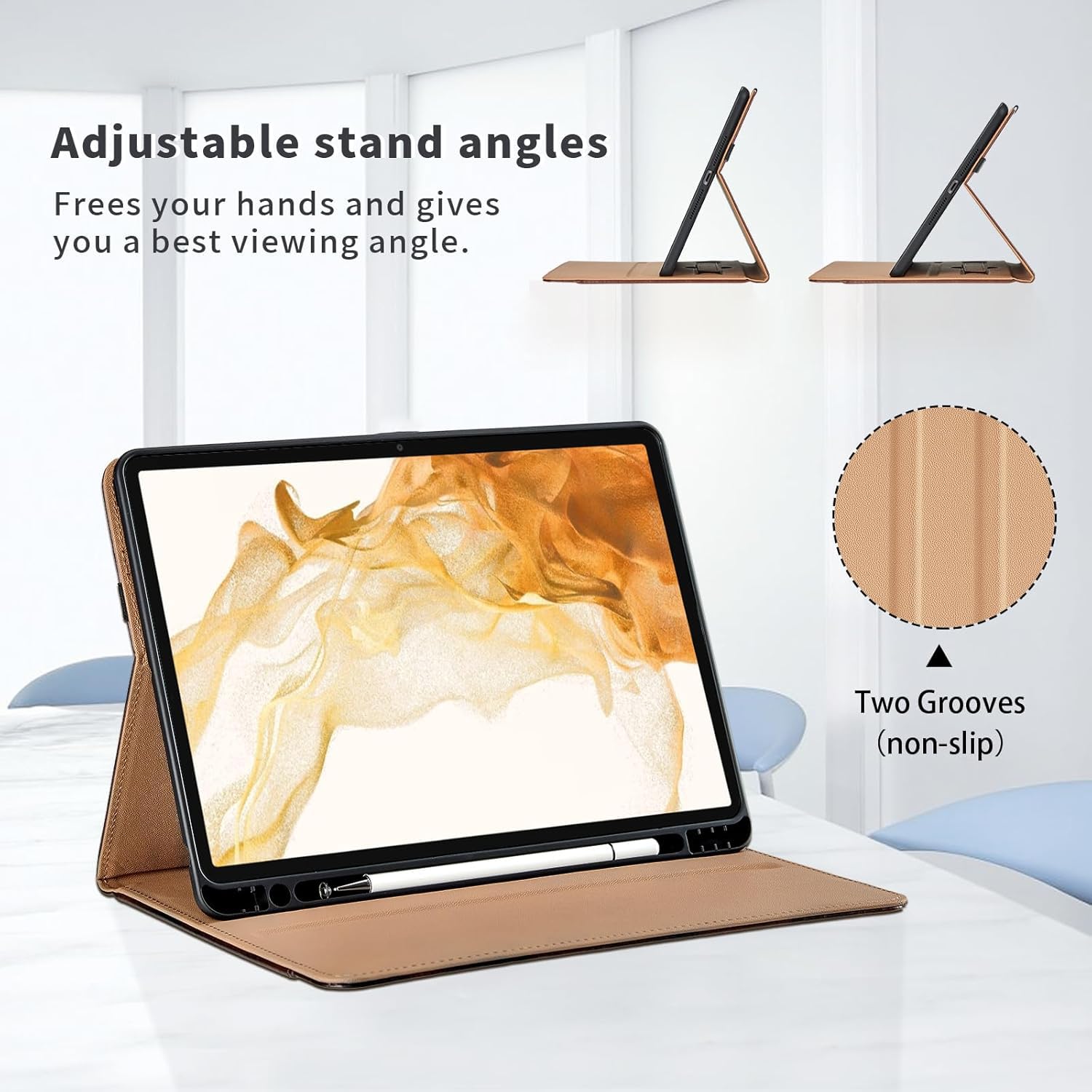 Oduio Samsung Galaxy Tab S8 Plus S7 FE S7 Plus 12.4 Inch PU Leather Folio Case with S Pen Holder Auto Wake Sleep Smart Cover Gray - View 4 of 7