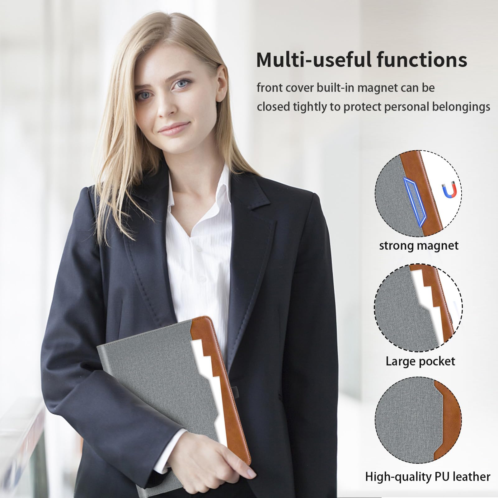 Oduio Samsung Galaxy Tab S8 Plus S7 FE S7 Plus 12.4 Inch PU Leather Folio Case with S Pen Holder Auto Wake Sleep Smart Cover Gray - View 6 of 7