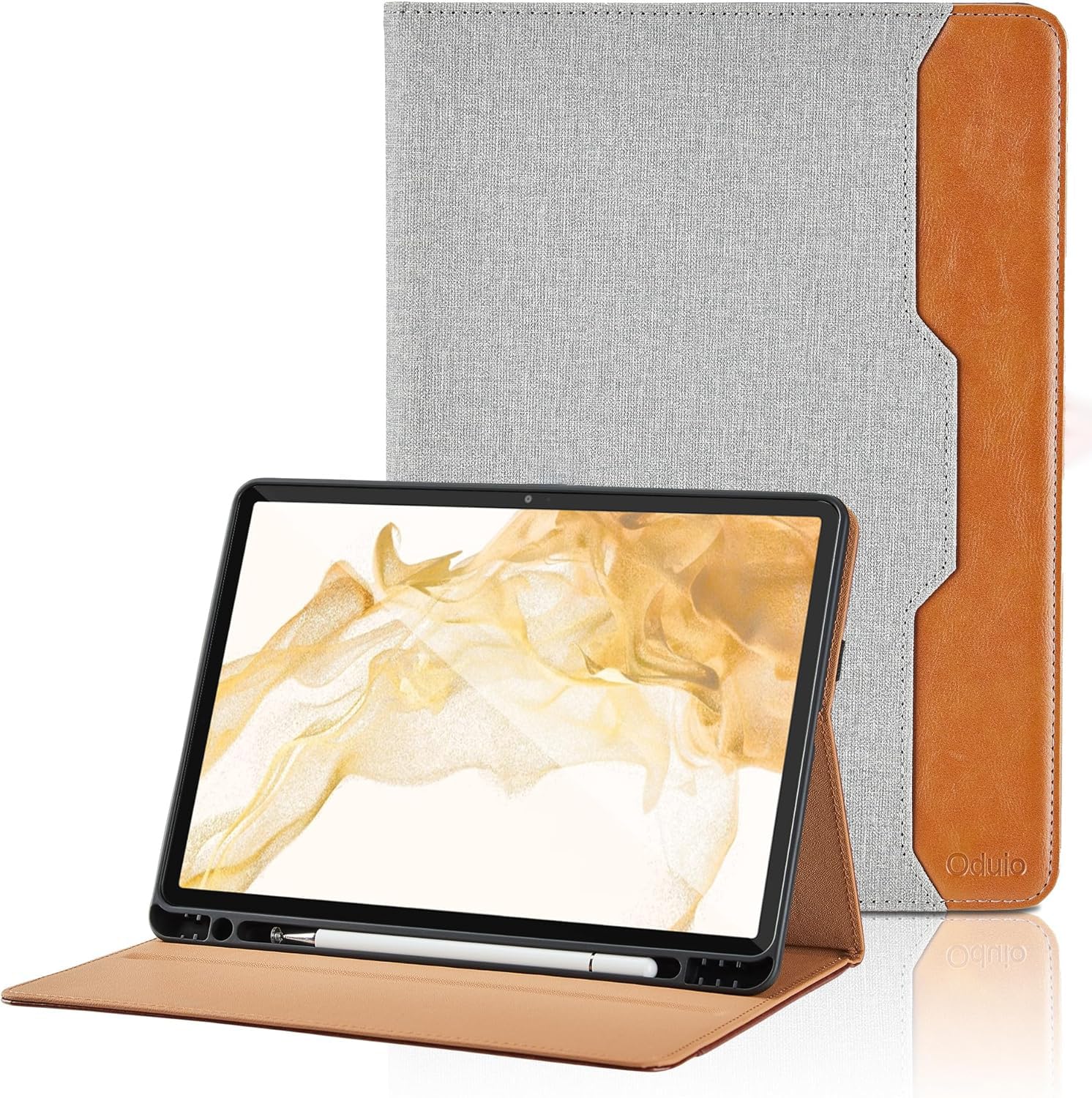 Oduio Samsung Galaxy Tab S8 Plus S7 FE S7 Plus 12.4 Inch PU Leather Folio Case with S Pen Holder Auto Wake Sleep Smart Cover Gray