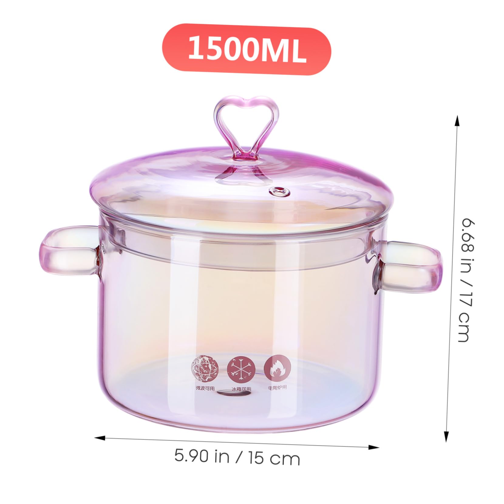 DOITOOL DOITOOL 1.5L Heat Resistant Simmer Pot Clear Glass Cookware for Cooking Pasta Soup Milk Baby Food with Lid - View 2 of 9