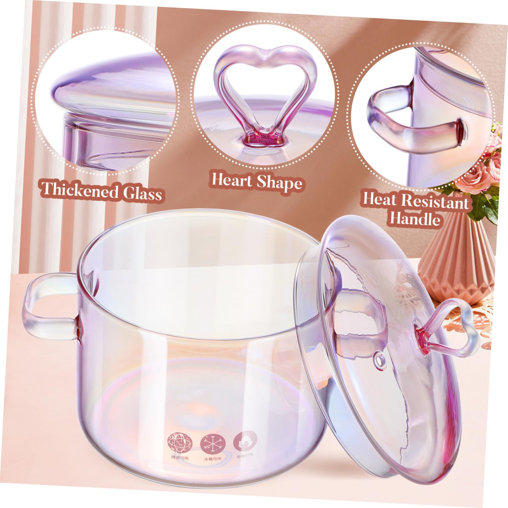 DOITOOL DOITOOL 1.5L Heat Resistant Simmer Pot Clear Glass Cookware for Cooking Pasta Soup Milk Baby Food with Lid - View 3 of 9