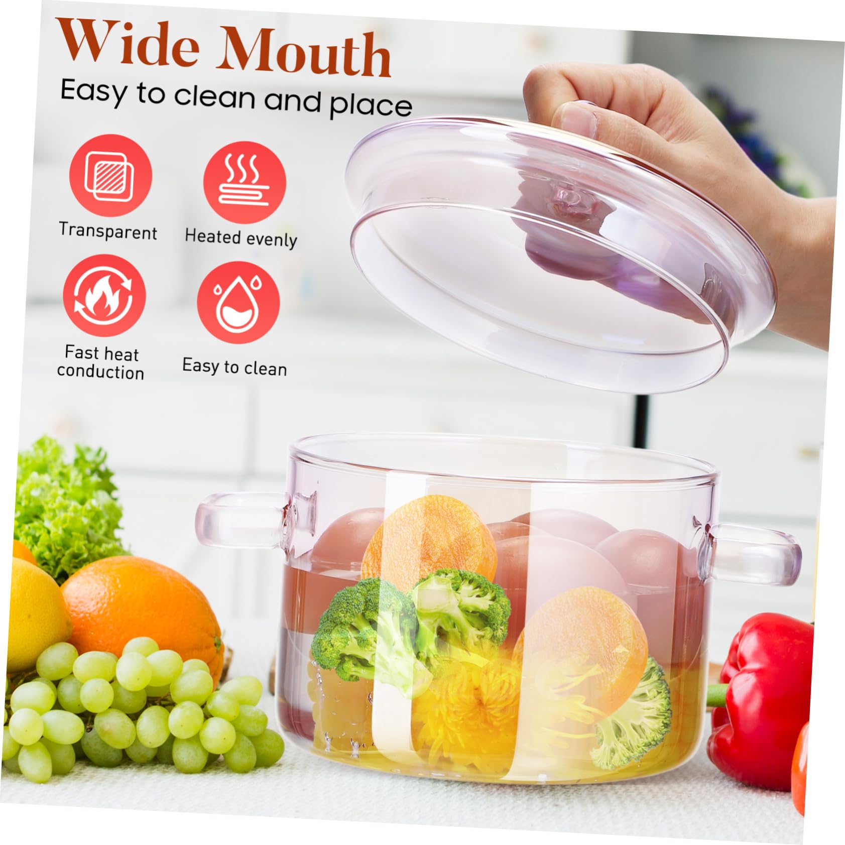 DOITOOL DOITOOL 1.5L Heat Resistant Simmer Pot Clear Glass Cookware for Cooking Pasta Soup Milk Baby Food with Lid - View 7 of 9