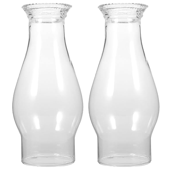 OSALADI Clear Glass Lamp Shade Replacement 2pcs for Oil Hurricane Kerosene Lamps Vintage Crimped Top Chimney