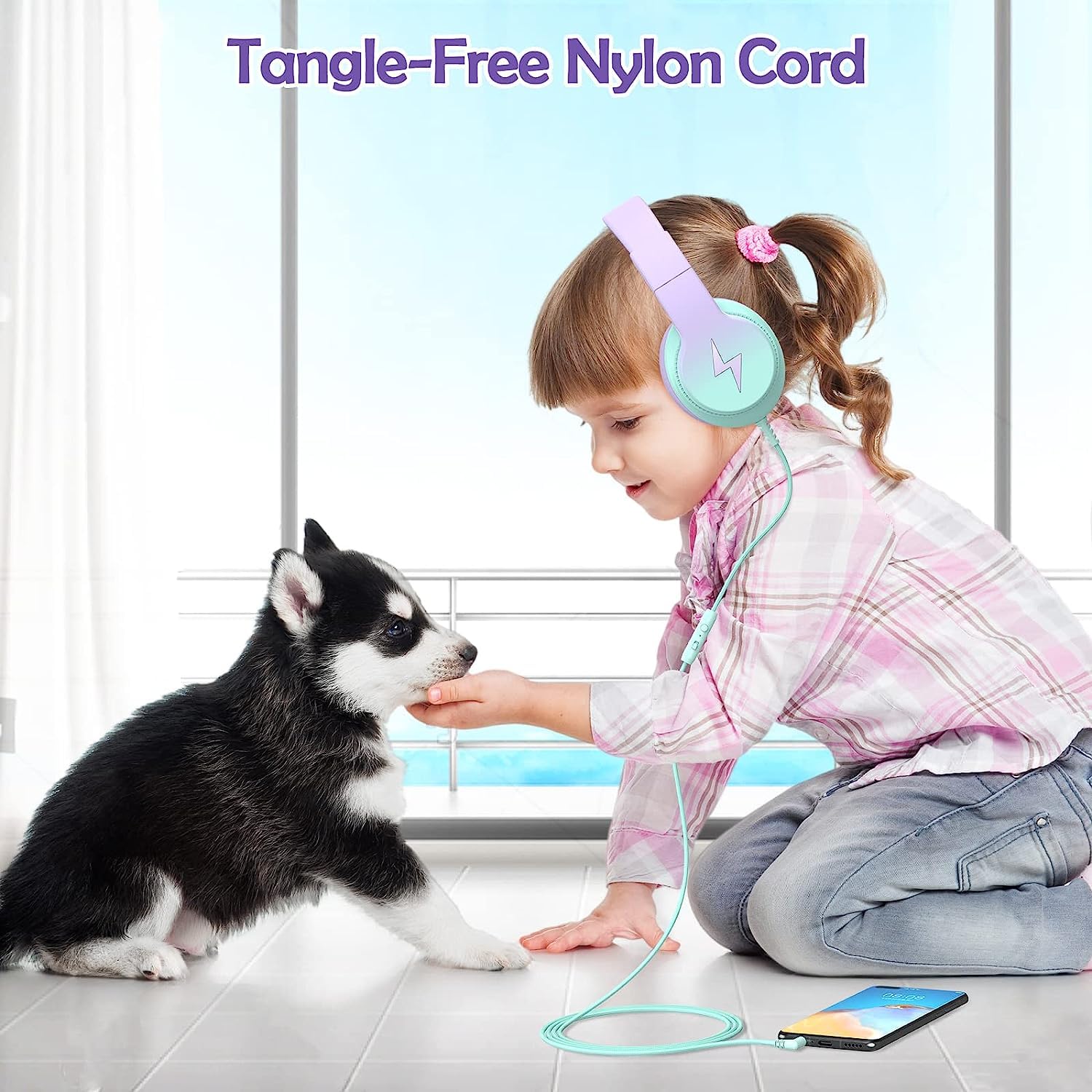 Candy Bila Candy Bila Kids Headphones Wired Over Ear with Microphone Volume Limiter Foldable Gradient Purple for Learning and Entertainment - View 3 of 7