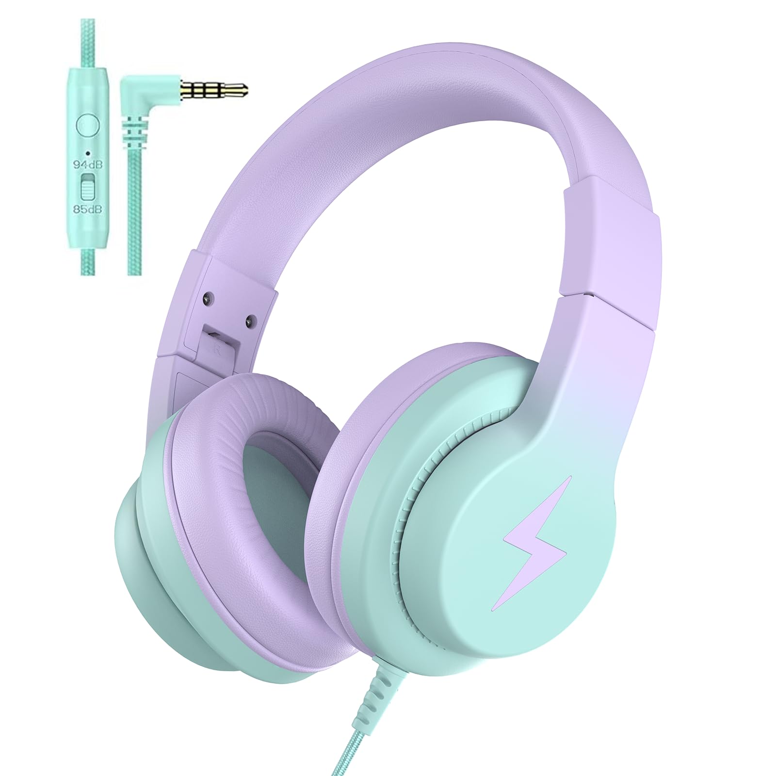 Candy Bila Candy Bila Kids Headphones Wired Over Ear with Microphone Volume Limiter Foldable Gradient Purple for Learning and Entertainment