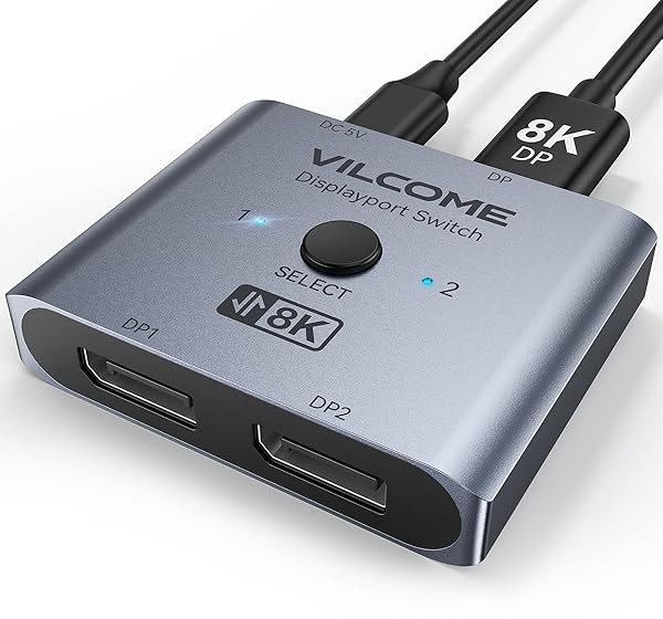 vilcome Vilcome DisplayPort Switch 8K Splitter Bidirectional Plug and Play One Button Switching for PC Monitor Laptop 2 in 1 Out 1 in 2 Out