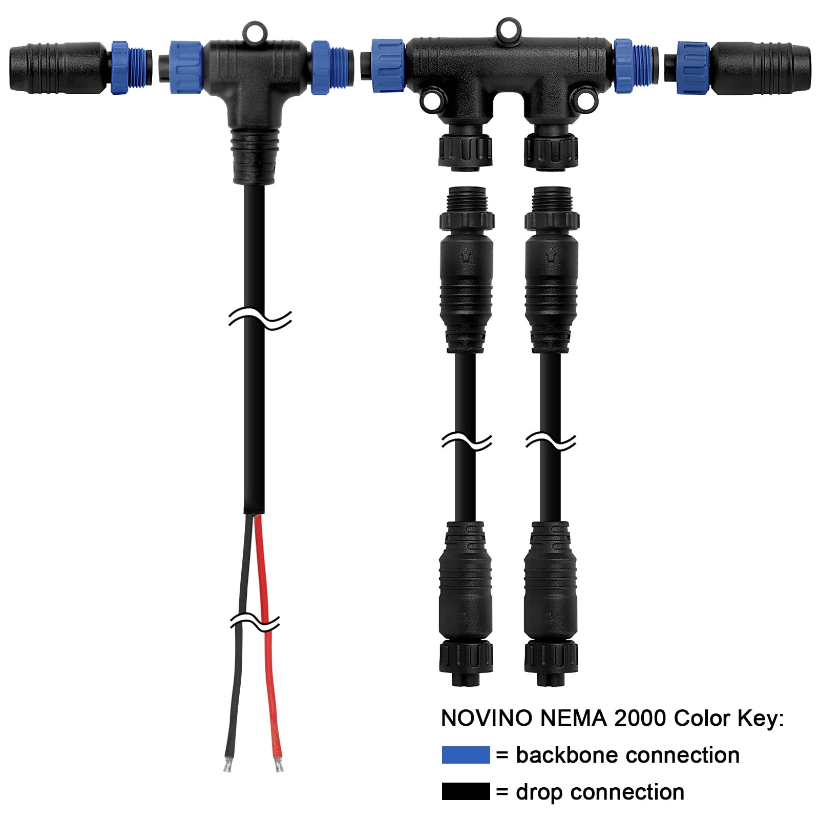NOVINO NOVINO NMEA 2000 Starter Kit for Lowrance Simrad Garmin Marine Grade with Backbone Cables Drop Cables Tees and Terminators - View 3 of 7