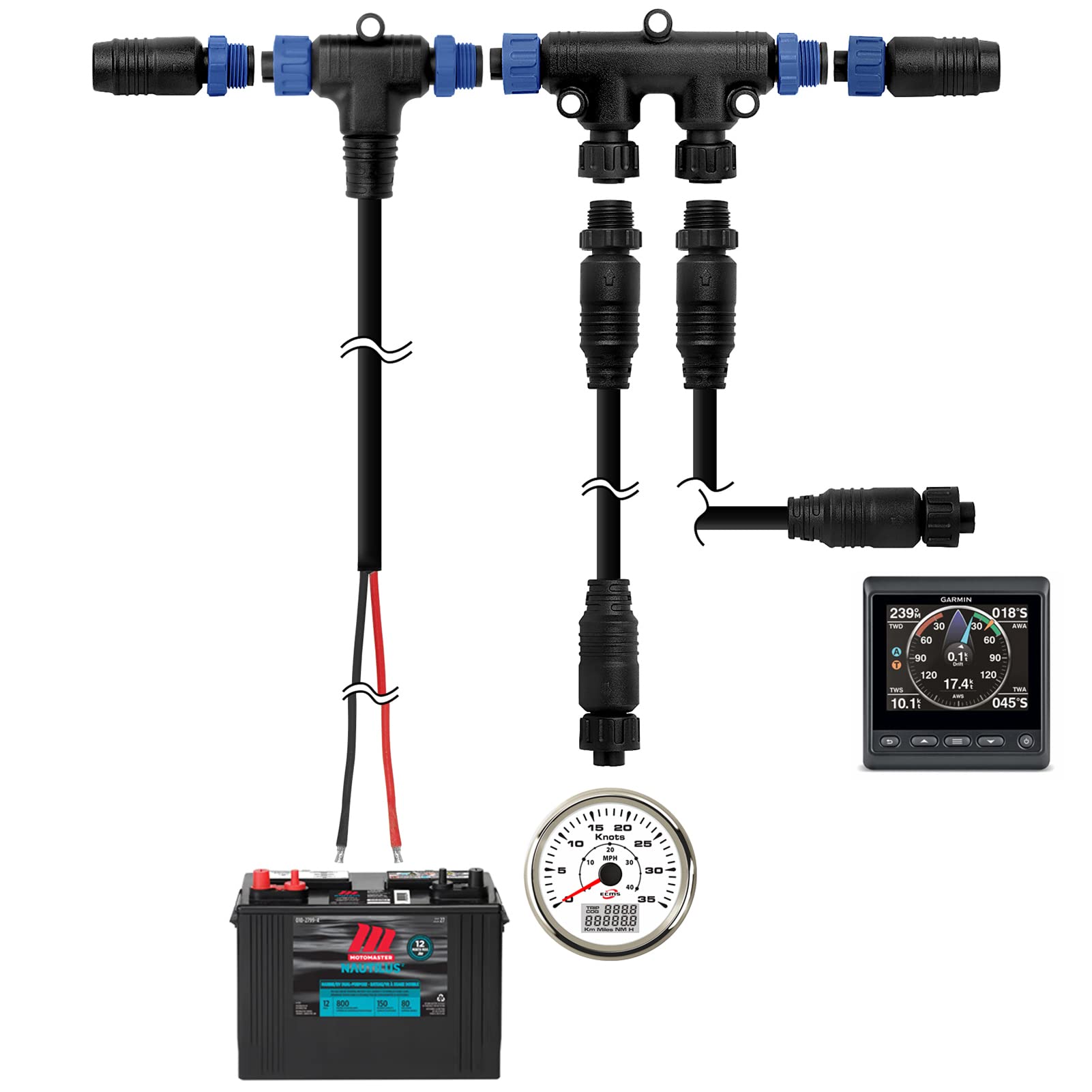 NOVINO NOVINO NMEA 2000 Starter Kit for Lowrance Simrad Garmin Marine Grade with Backbone Cables Drop Cables Tees and Terminators - View 4 of 7