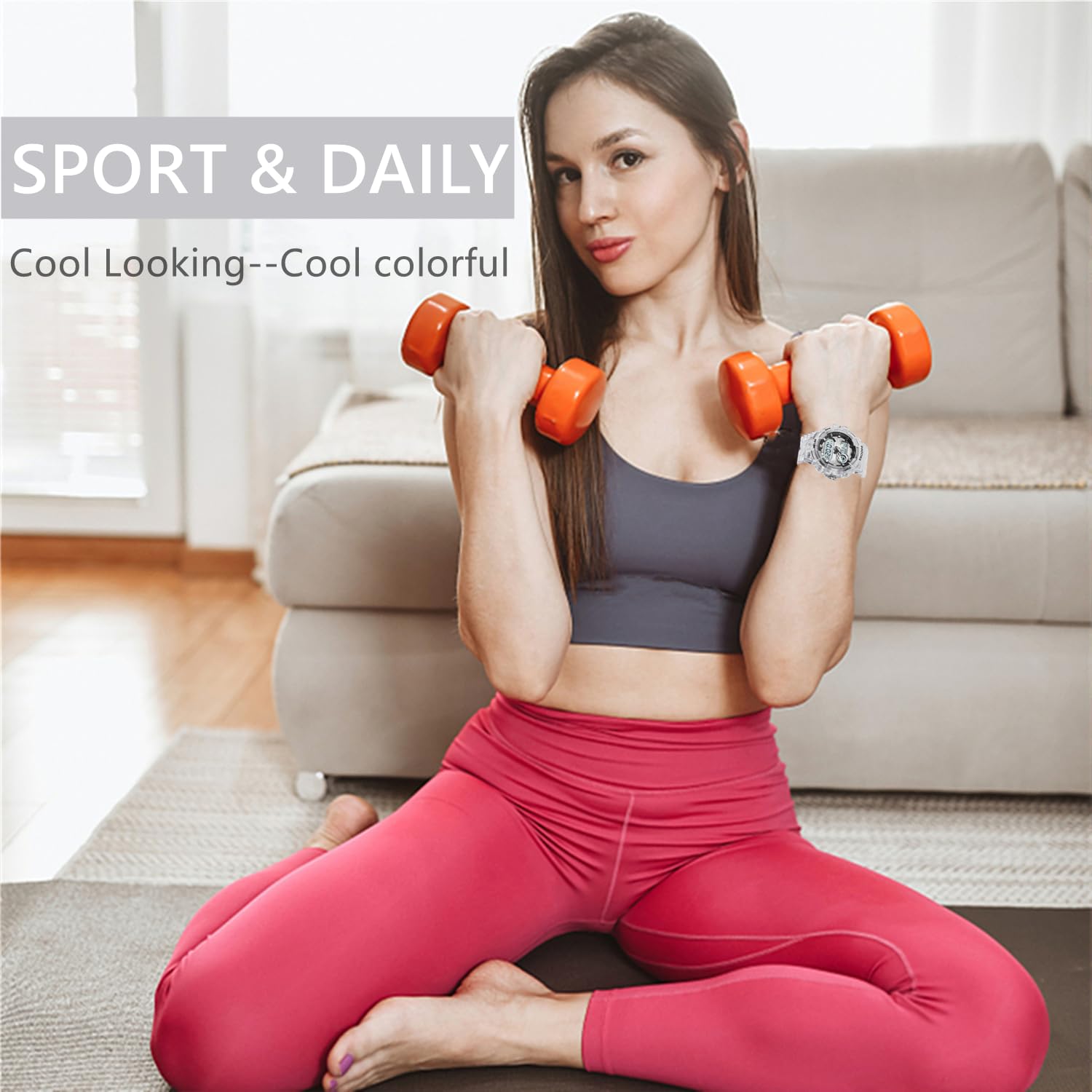 PINIDOUS PINIDOUS Womens Digital Sports Watch with 7 Color LED Light Large Display Waterproof Multi-Function Alarm Stopwatch Wrist Watch - View 6 of 6