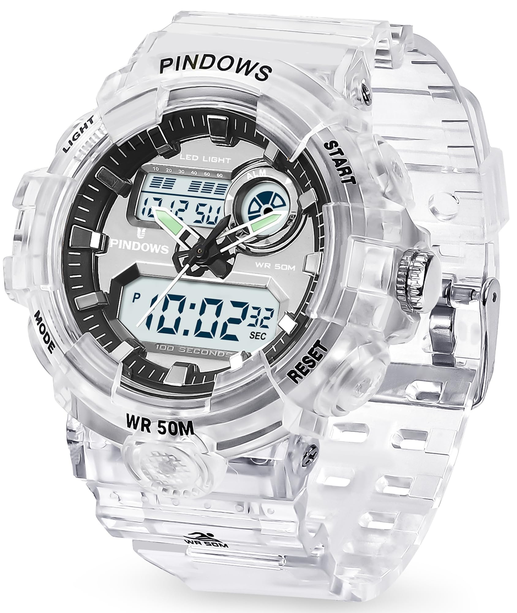 PINIDOUS PINIDOUS Womens Digital Sports Watch with 7 Color LED Light Large Display Waterproof Multi-Function Alarm Stopwatch Wrist Watch