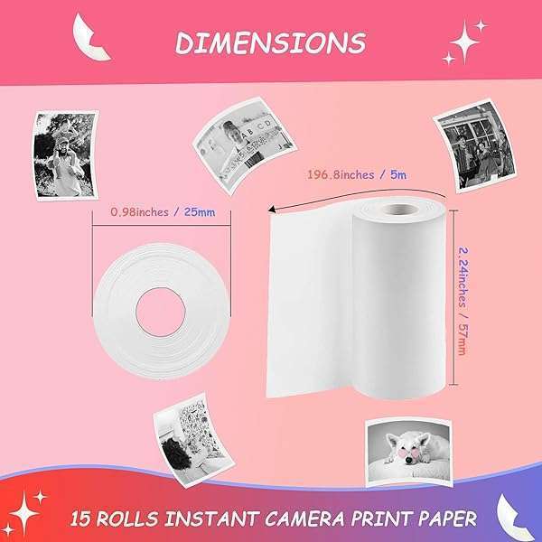 MIARALA MIARALA 15 Rolls Instant Camera Paper Refill - HD Print for Kidizoom & Most Kids Cameras (57x25mm) - View 7 of 8
