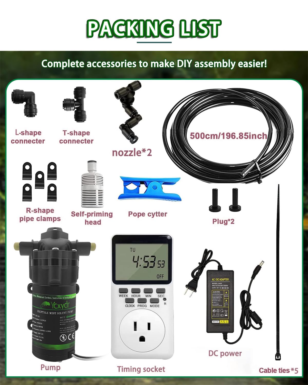 Ycxydr Automatic Reptile Mister System with Timer Quiet Pump Expandable to 10 Nozzles Programmable Terrarium Humidifier for Optimal Humidity - View 6 of 6