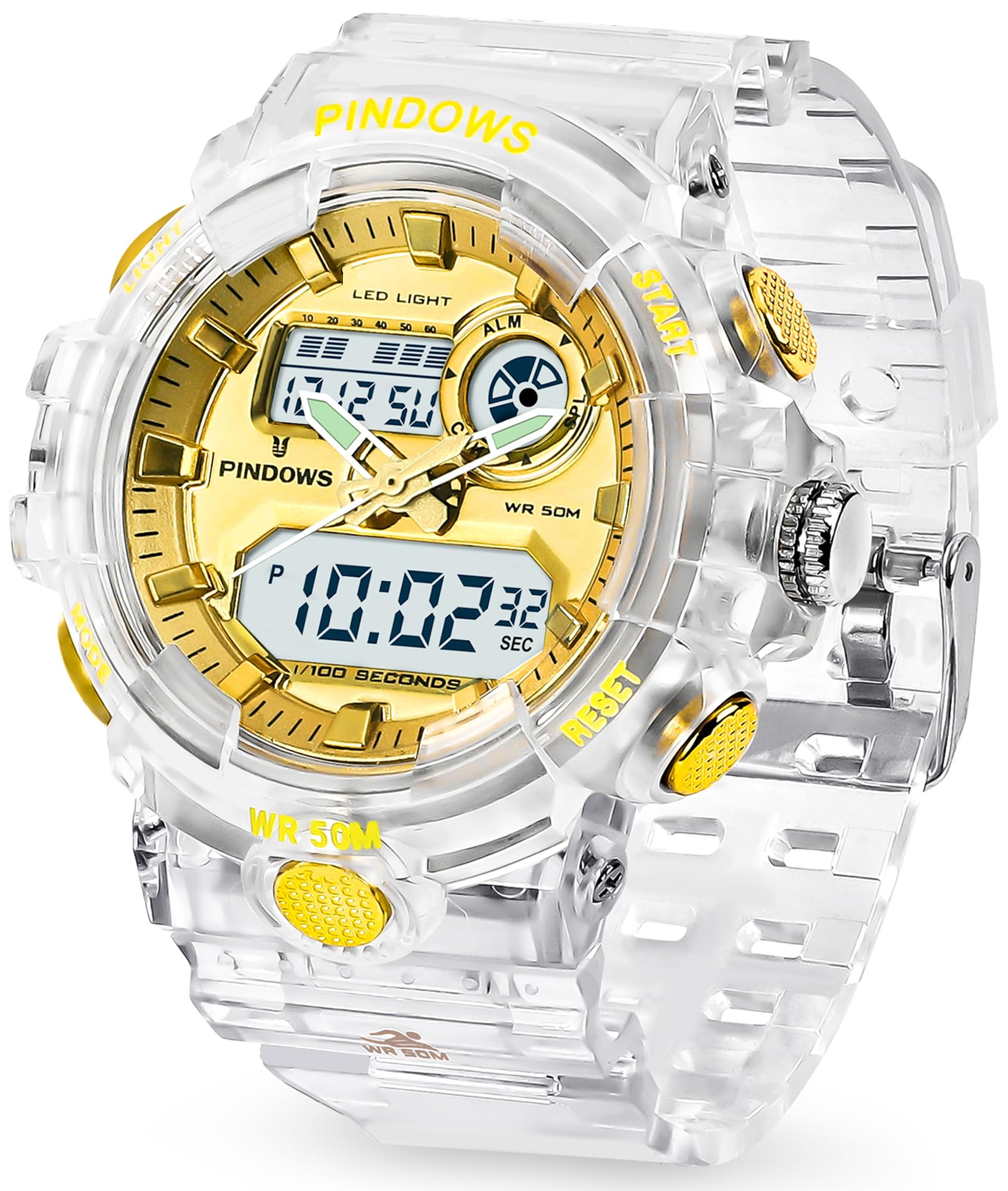 PINIDOUS Womens Digital Sports Watch with 7 Color LED Light Large Display Waterproof Multi-Function Wrist Watch for Women