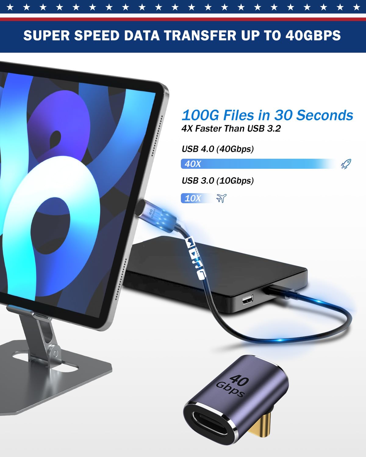 ShineeKee ShineeKee 90 Degree USB C Right Angle Adapter 40Gbps Data Transfer USB 4.0 Thunderbolt 4 Connector Extender for Mobile Devices 2 Pack - View 4 of 7