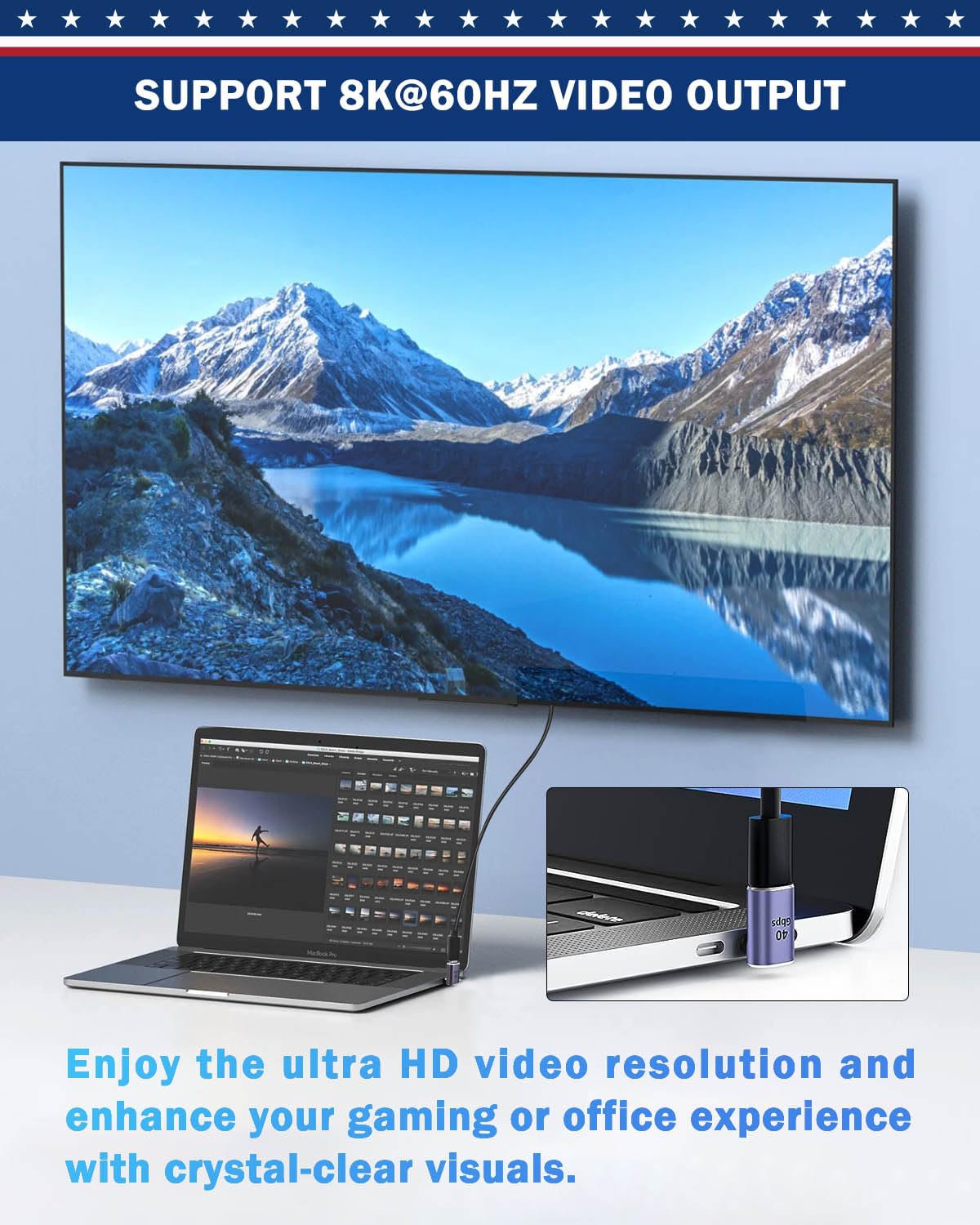 ShineeKee ShineeKee 90 Degree USB C Right Angle Adapter 40Gbps Data Transfer USB 4.0 Thunderbolt 4 Connector Extender for Mobile Devices 2 Pack - View 5 of 7