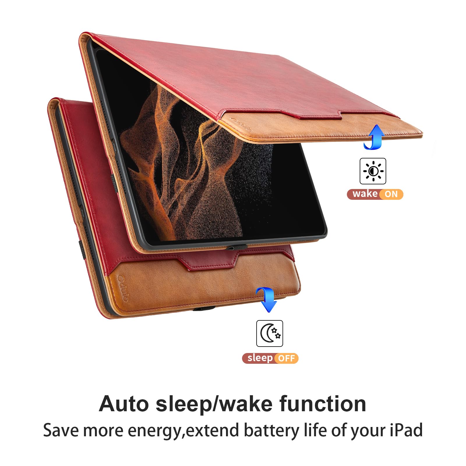 Oduio Samsung Galaxy Tab S8 Ultra Case 2022 PU Leather Folio with S Pen Holder Auto Wake Sleep Smart Cover Red - View 2 of 7