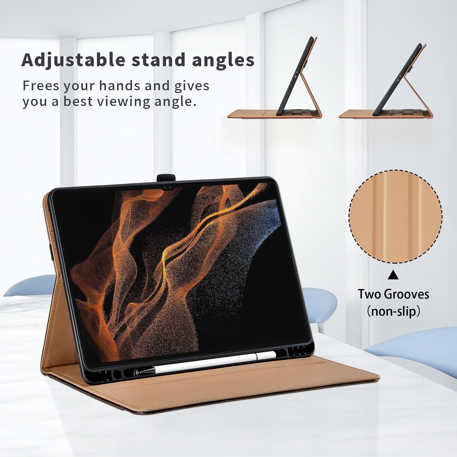 Oduio Samsung Galaxy Tab S8 Ultra Case 2022 PU Leather Folio with S Pen Holder Auto Wake Sleep Smart Cover Red - View 3 of 7