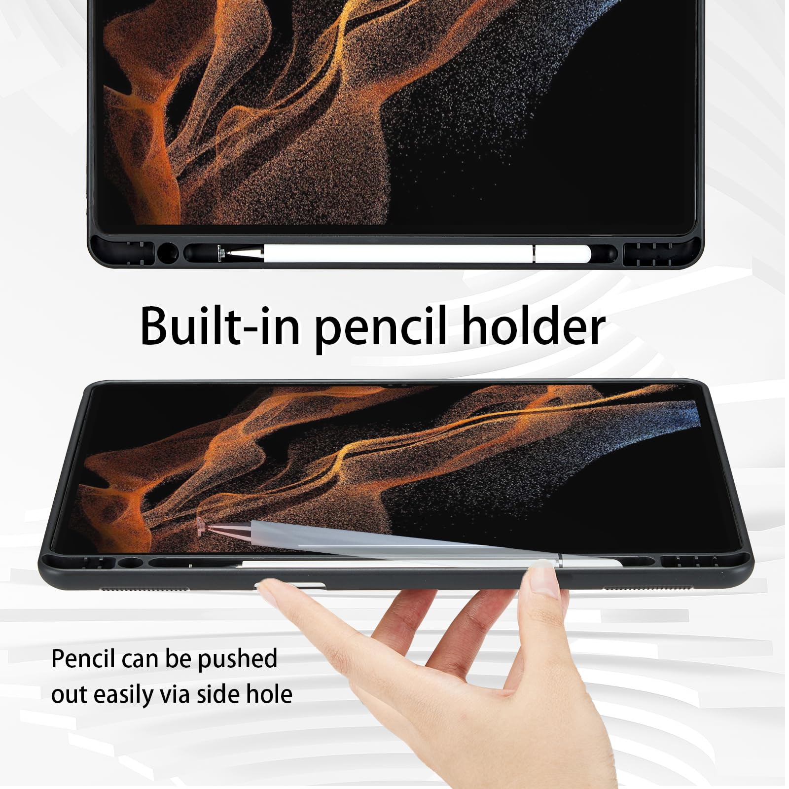 Oduio Samsung Galaxy Tab S8 Ultra Case 2022 PU Leather Folio with S Pen Holder Auto Wake Sleep Smart Cover Red - View 4 of 7