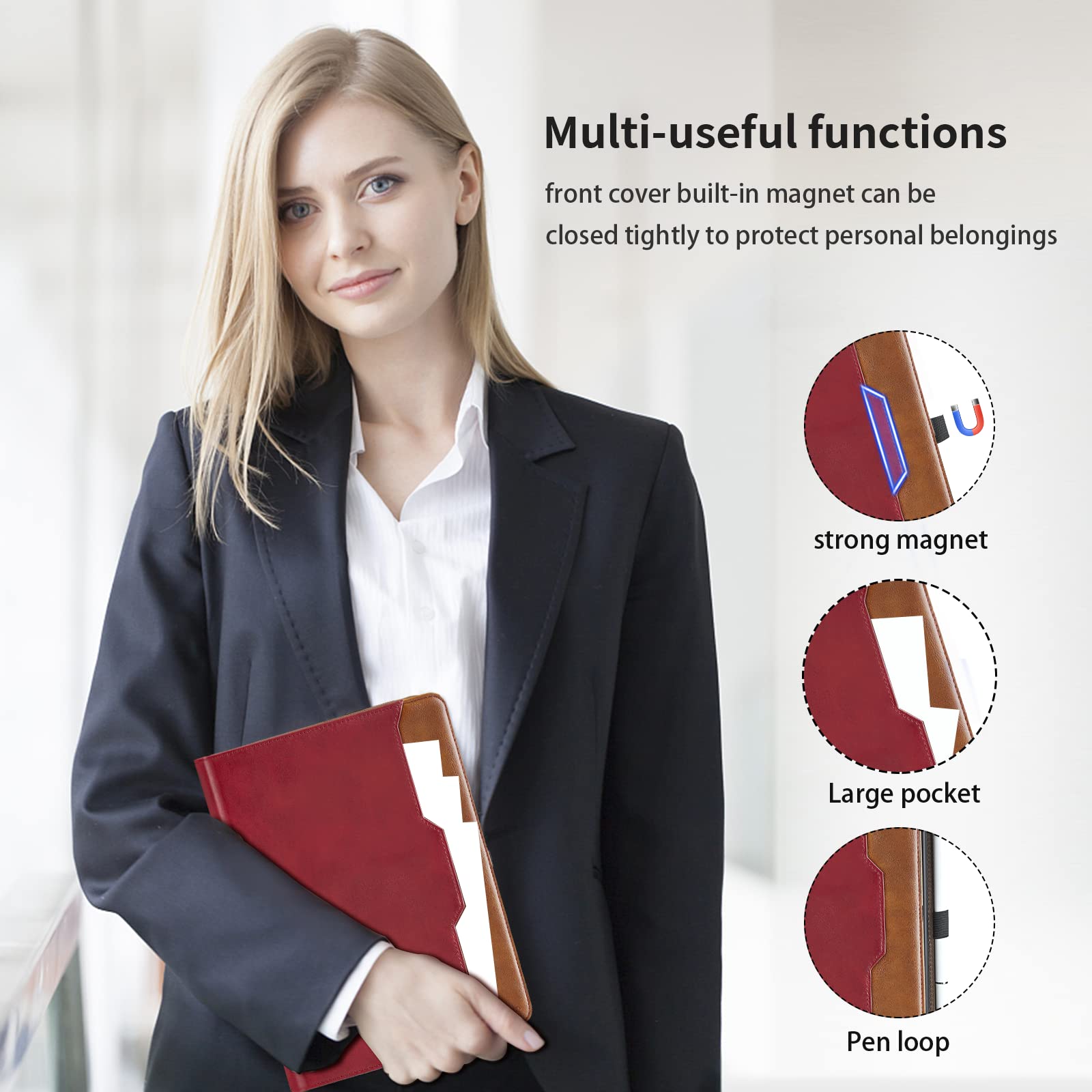 Oduio Samsung Galaxy Tab S8 Ultra Case 2022 PU Leather Folio with S Pen Holder Auto Wake Sleep Smart Cover Red - View 6 of 7