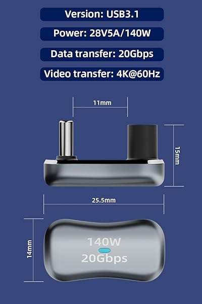 AreMe AreMe 180Â° USB C Adapter (2 Pack), 180 Degree Angle USB-C Male to USB-C Female 20Gbps PD 140W Adapter for Steam Deck,Switch,Laptop,Tablet,Phone and More Type C Devices - View 8 of 8