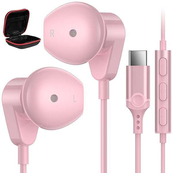 APETOO USB C Headphones for iPhone 16/15 Pro Max, iPad Pro & Samsung S24/S23 - HiFi Stereo Earbuds with Mic & Volume Control