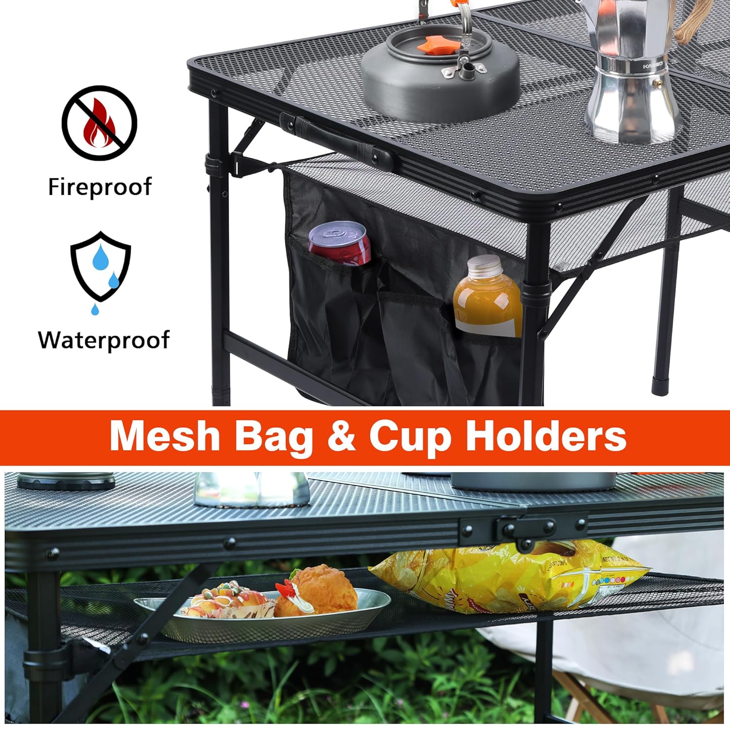 JOUYEK JOUYEK Folding Grill Table Portable Camping Table Height Adjustable Outdoor Furniture for BBQ Picnic Beach 3x2 FT Black - View 3 of 7