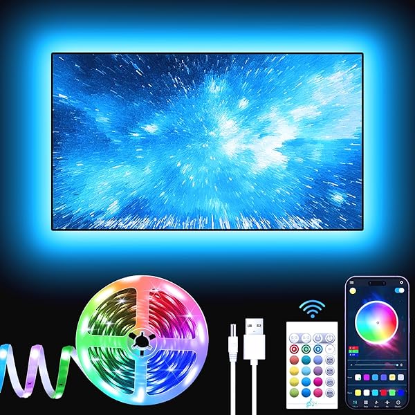 GIPOYENT GIPOYENT 13.1Ft LED TV Lights for 40-65 Inch TVs Bluetooth RGB Color Changing Light Strip for Home Theater