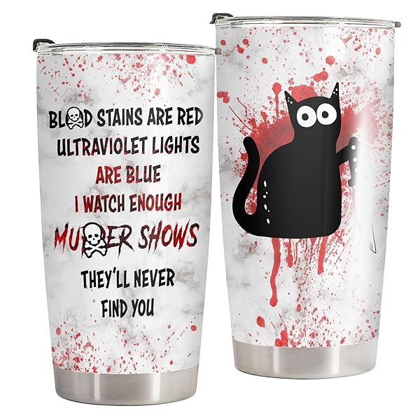 34HD Horror Cat Tumbler 20 oz Stainless Steel Coffee Mug Unique Gift for Cat Lovers Halloween Christmas Birthday Mothers Day