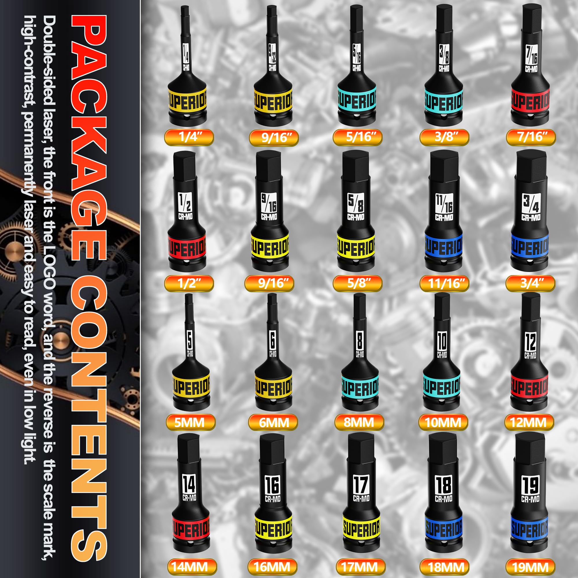 Aiourx Aiourx 20-Piece 1/2 Inch Drive Master Impact Hex Bit Socket Set Metric and SAE Cr-Mo Steel with Heavy Duty Storage Case - View 2 of 7