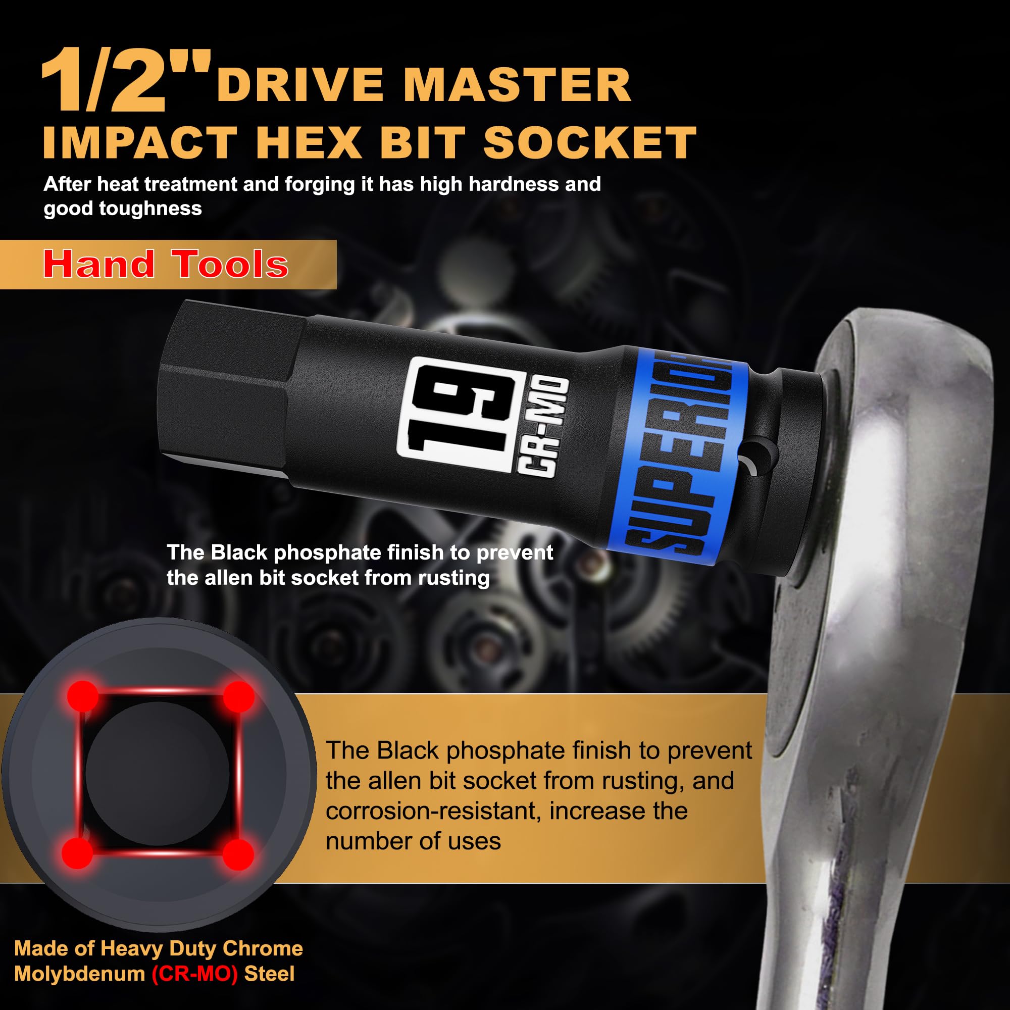 Aiourx Aiourx 20-Piece 1/2 Inch Drive Master Impact Hex Bit Socket Set Metric and SAE Cr-Mo Steel with Heavy Duty Storage Case - View 3 of 7