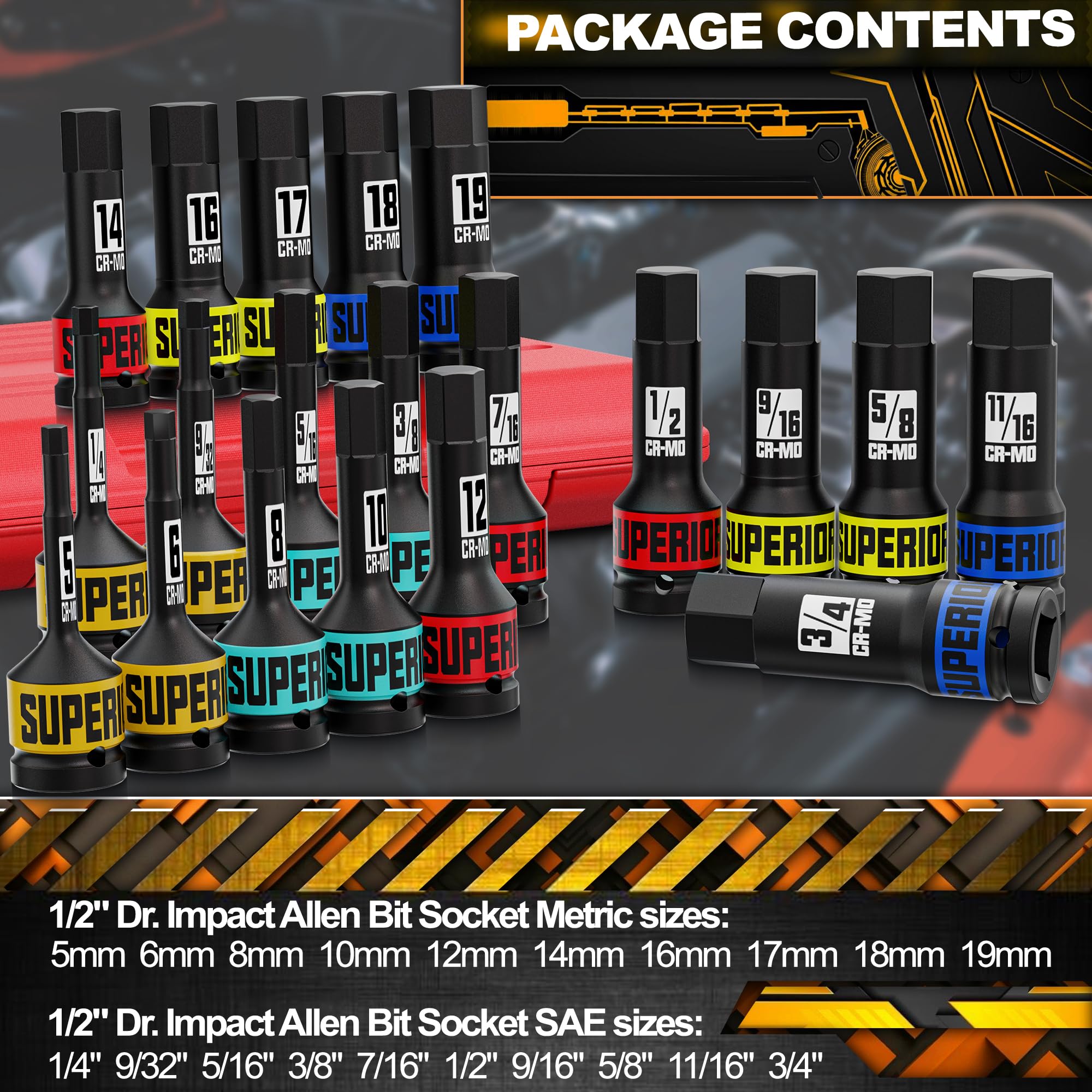 Aiourx Aiourx 20-Piece 1/2 Inch Drive Master Impact Hex Bit Socket Set Metric and SAE Cr-Mo Steel with Heavy Duty Storage Case - View 4 of 7