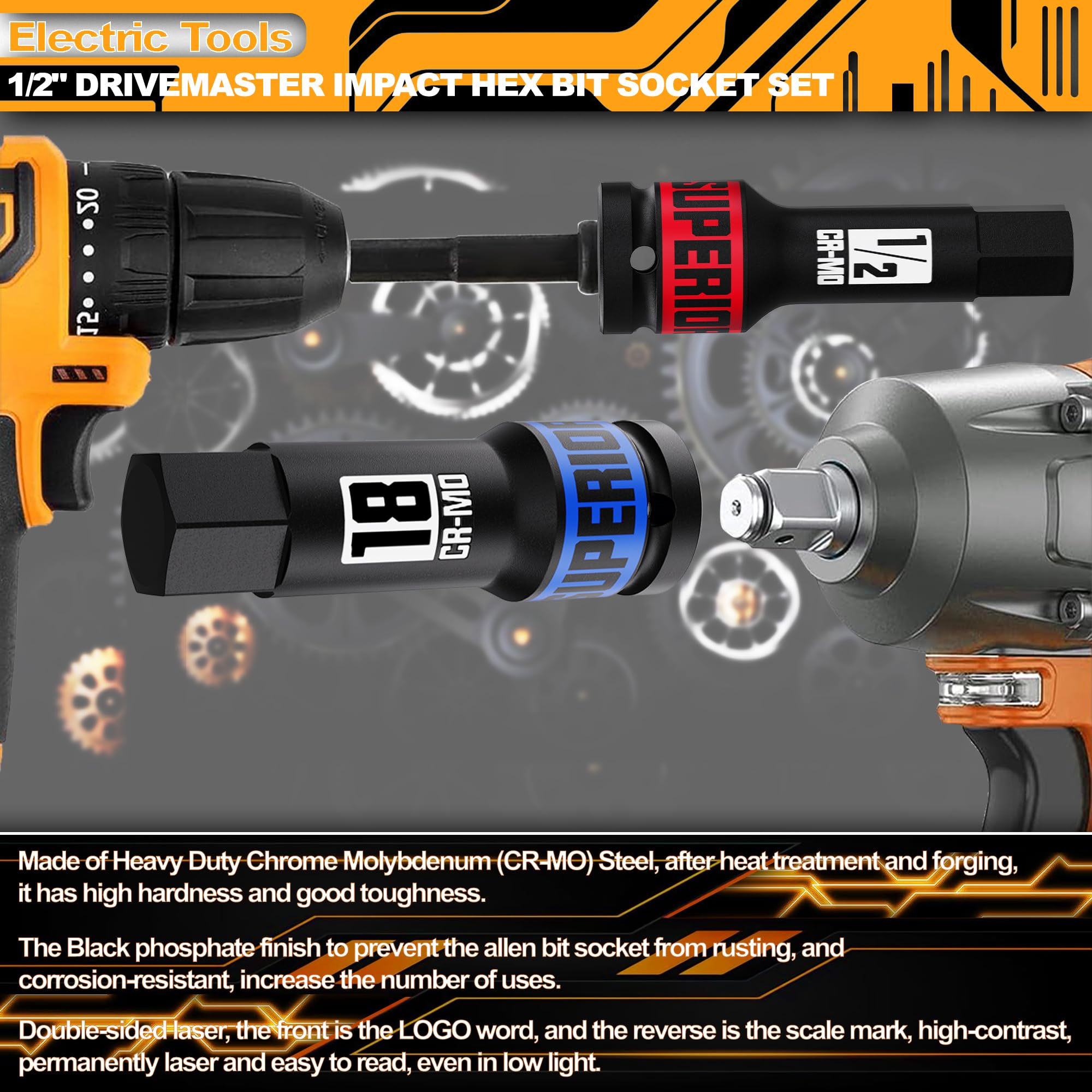 Aiourx Aiourx 20-Piece 1/2 Inch Drive Master Impact Hex Bit Socket Set Metric and SAE Cr-Mo Steel with Heavy Duty Storage Case - View 6 of 7