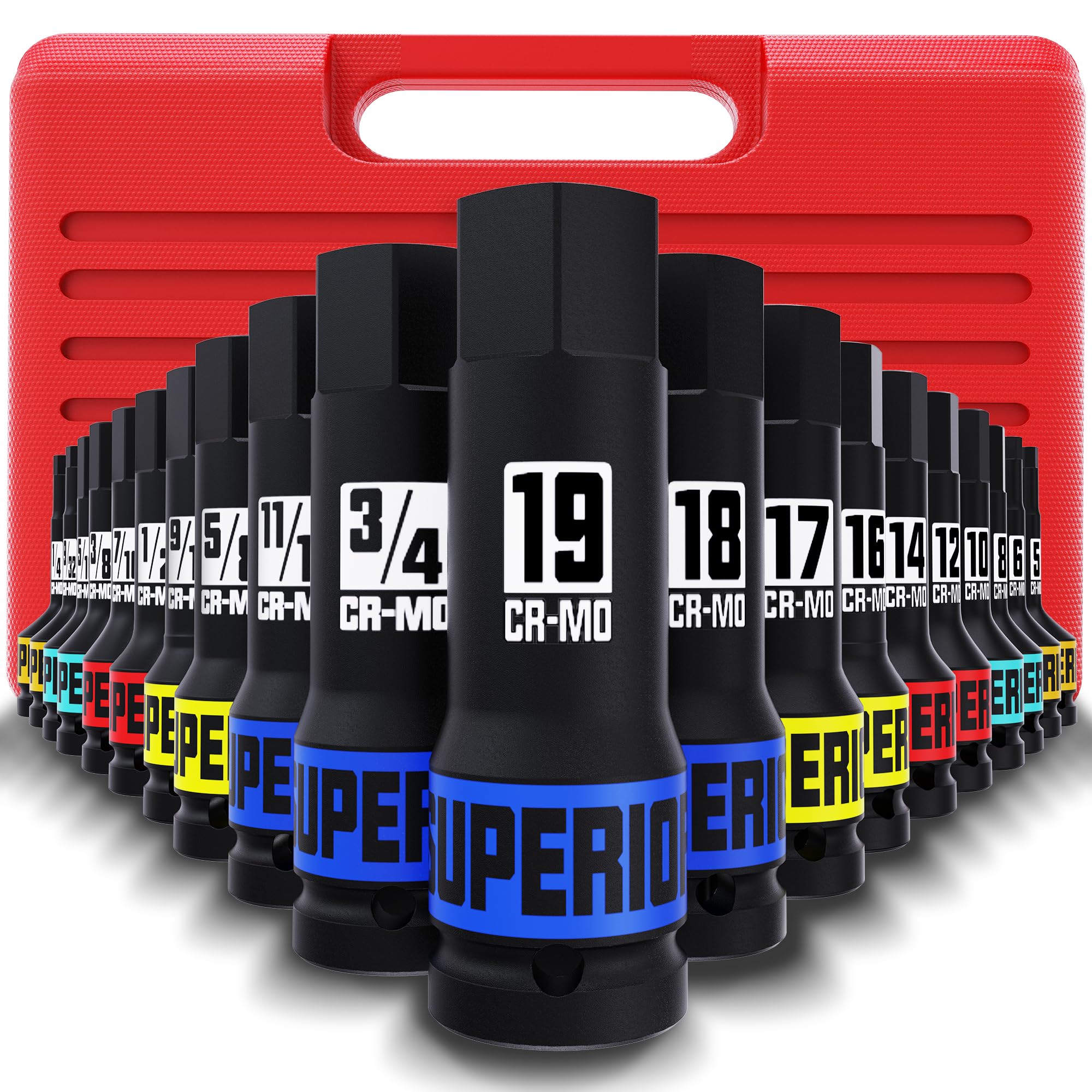 Aiourx Aiourx 20-Piece 1/2 Inch Drive Master Impact Hex Bit Socket Set Metric and SAE Cr-Mo Steel with Heavy Duty Storage Case