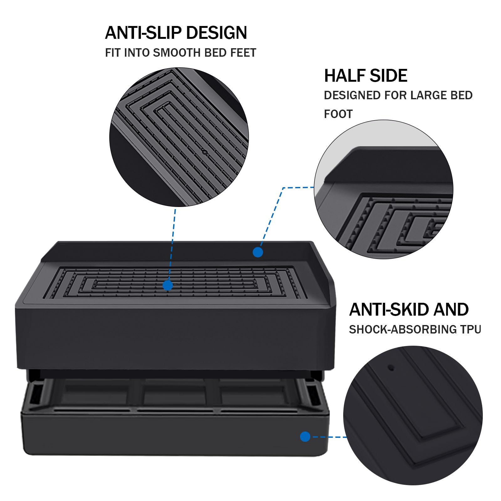 ANNKUT ANNKUT 1.5 Inch Adjustable Furniture Risers for Bed Sofa Table Heavy Duty Support Up to 1300 Lbs 4 Pack Black - View 2 of 7