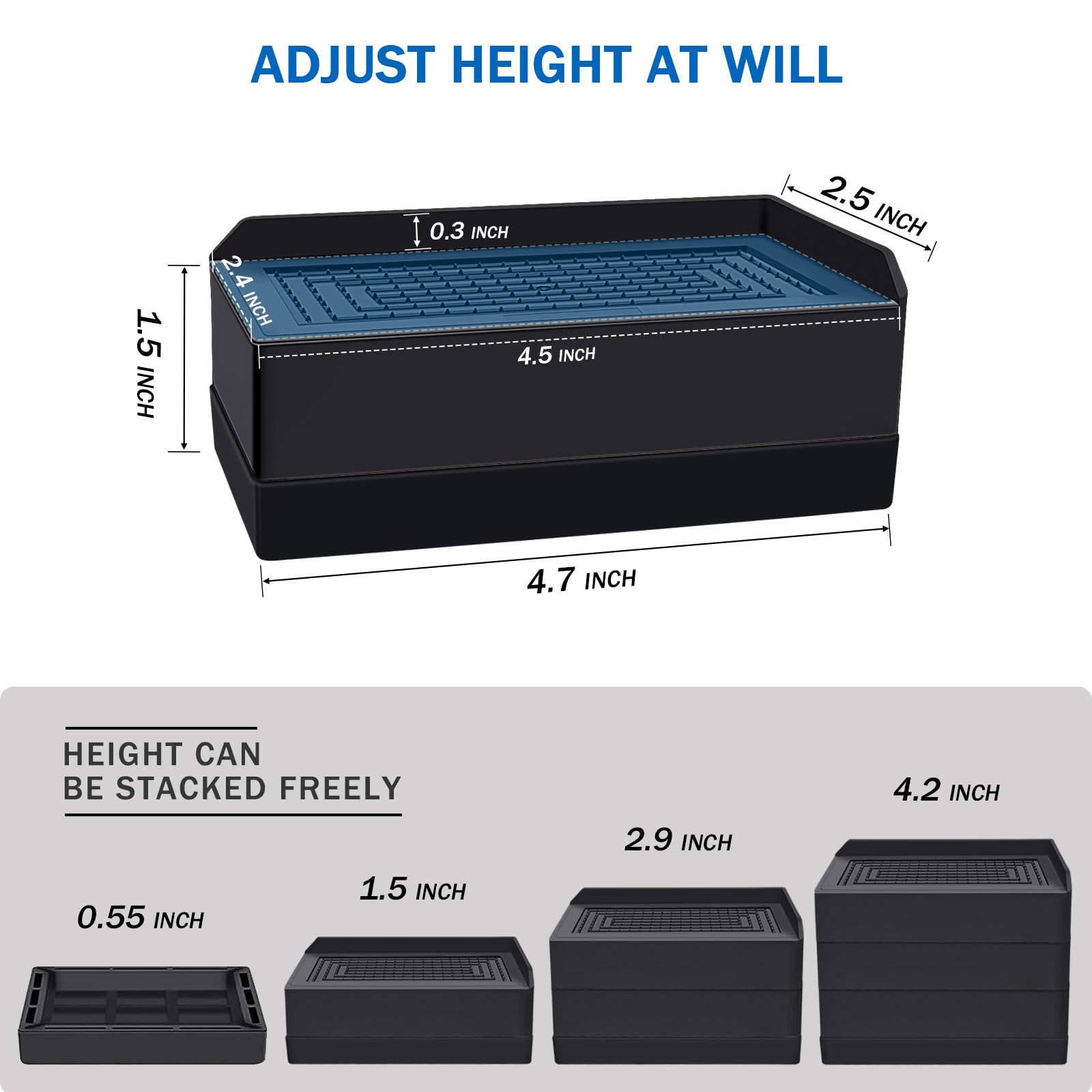 ANNKUT ANNKUT 1.5 Inch Adjustable Furniture Risers for Bed Sofa Table Heavy Duty Support Up to 1300 Lbs 4 Pack Black - View 3 of 7